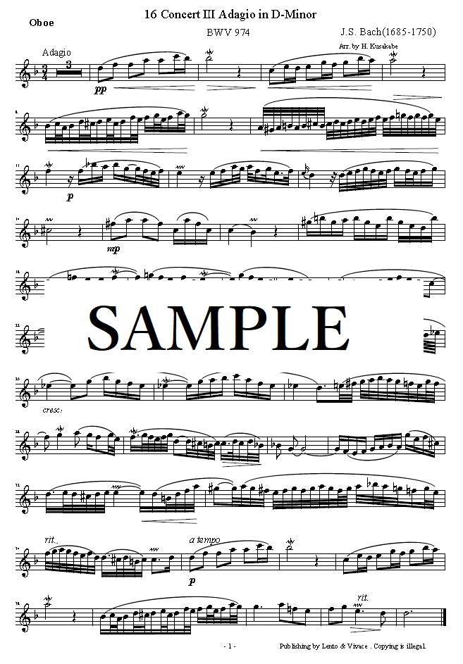 Bach „Konzert in d-Moll Adagio (nach Marcellos Oboenkonzert) BWV 974 II"
