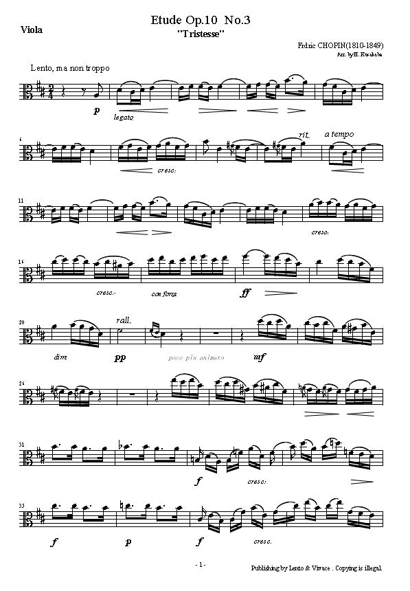 Chopin Chanson d'Adieu Etude Op10-3 "Tristesse"