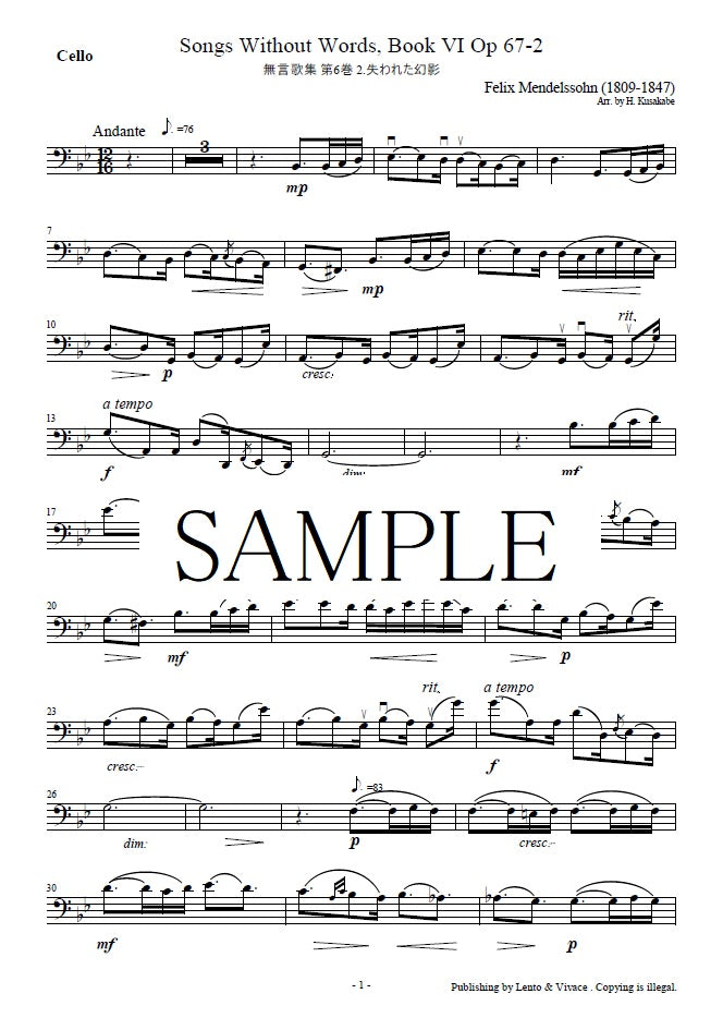 Mendelssohn "Songs Without Words Vol. 6 No. 2 Lost Illusion" Op.67-2